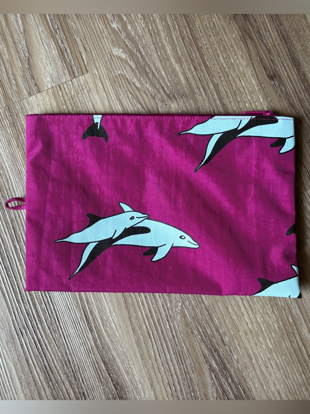 Baggu Large Flat Pouch in Vacation Animals Dolphin Print